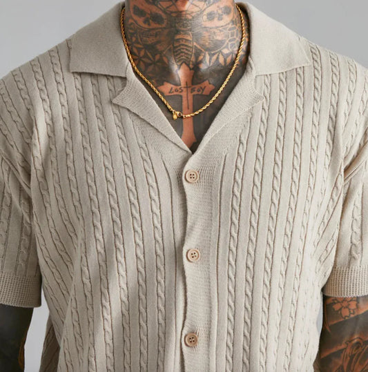 Camisa de Punto de Manga Corta con Botones para Hombre - UrbanLine Barcelona